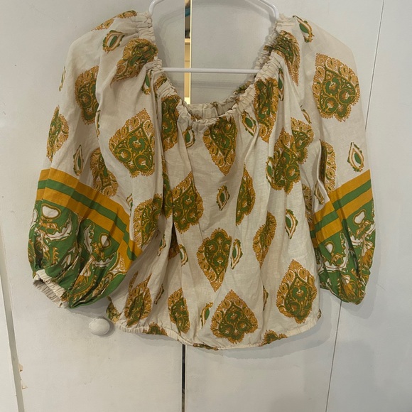 Haute Hippie Cream Blouse with Green & Gold Paisley Motif - Picture 2 of 11